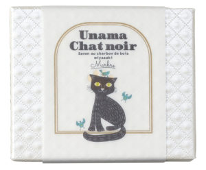 宇納間の黒猫炭石鹸　パッケージ　LP　Unama Chat noir